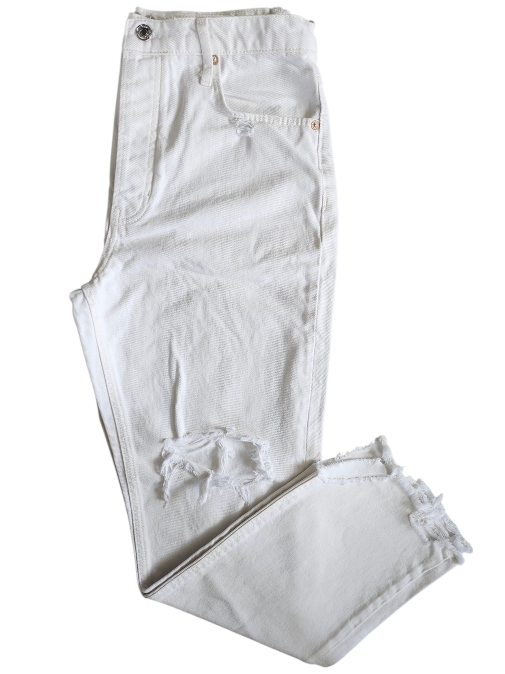 We The Free White Distressed Jeans | Raw Hem Straight Leg High Rise